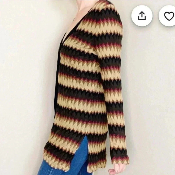 Vintage Y2K Exclusively Misook Brown Neutral Chevron
Long Cardigan Size M - Picture 3 of 6